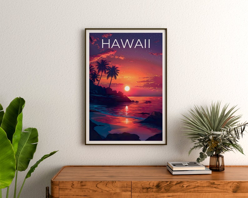 Hawaii Poster, Hawaii Print, Tropical Island Poster, Palm Trees Print, Hawaii Travel Poster, Hawaii Art, Hawaii Gift