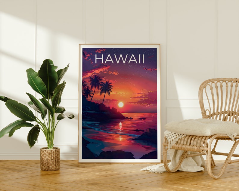 Hawaii Poster, Hawaii Print, Tropical Island Poster, Palm Trees Print, Hawaii Travel Poster, Hawaii Art, Hawaii Gift