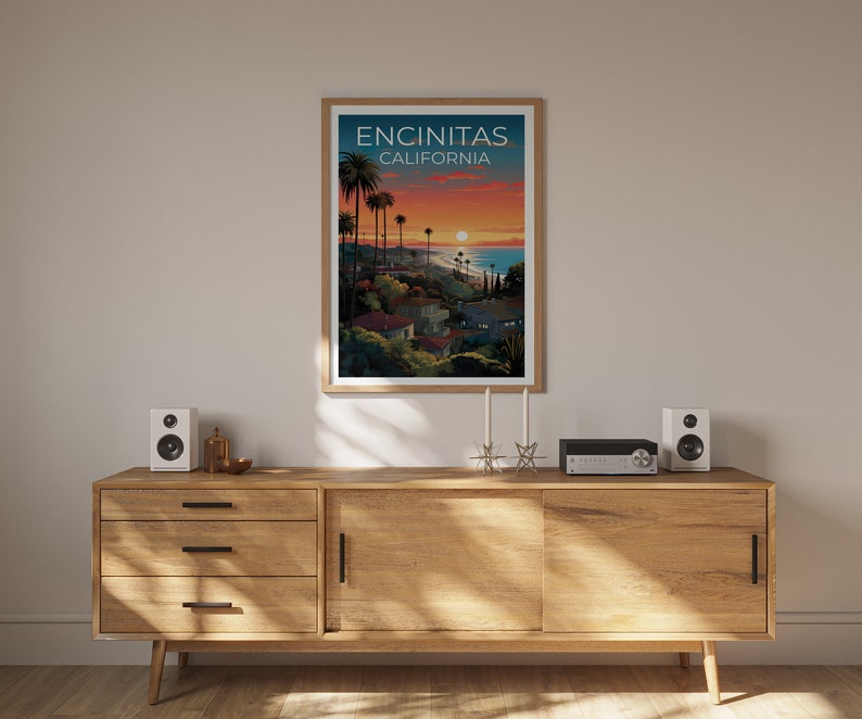 Affiche de voyage d'Encinitas, art mural de Californie, impression de Californie, affiche d'Encinitas, affiche de Californie, affiche de ville, art d'Encinitas