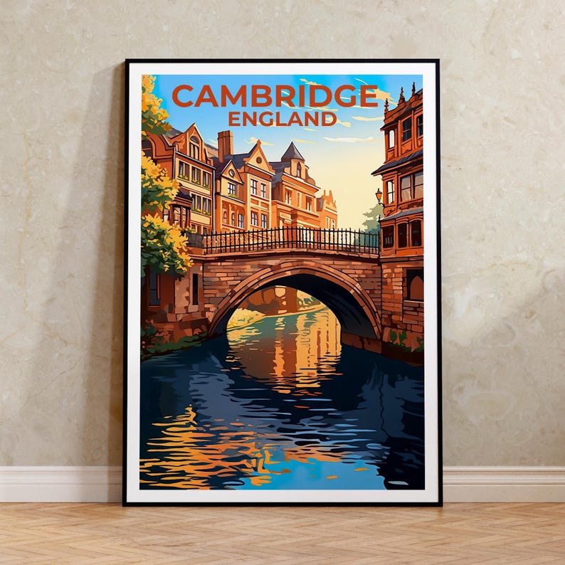Cambridge Poster, England Print, English Poster, United Kingdom Print,  Cambridge Travel Poster, UK Poster, Canal Art