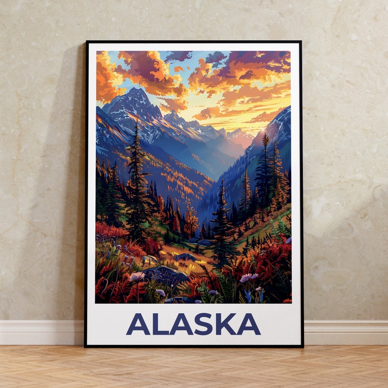 Alaska Poster, Alaska Print, Mountain Poster, Wilderness Print, Alaska Travel Poster, Forest Poster, Alaska Art