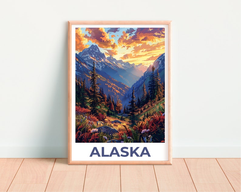 Alaska Poster, Alaska Print, Mountain Poster, Wilderness Print, Alaska Travel Poster, Forest Poster, Alaska Art