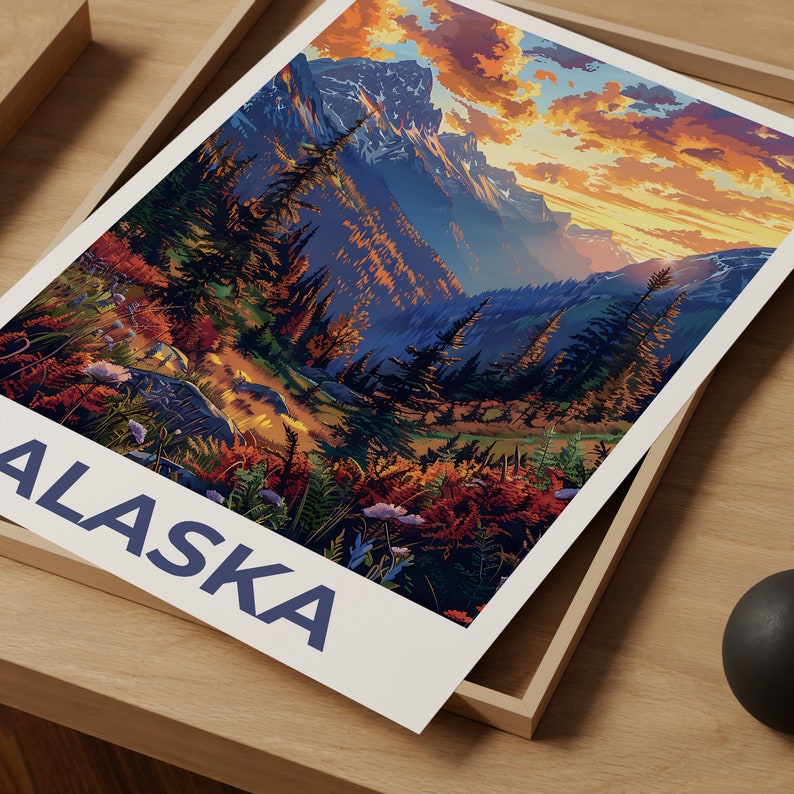 Alaska Poster, Alaska Print, Mountain Poster, Wilderness Print, Alaska Travel Poster, Forest Poster, Alaska Art