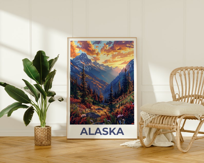 Alaska Poster, Alaska Print, Mountain Poster, Wilderness Print, Alaska Travel Poster, Forest Poster, Alaska Art