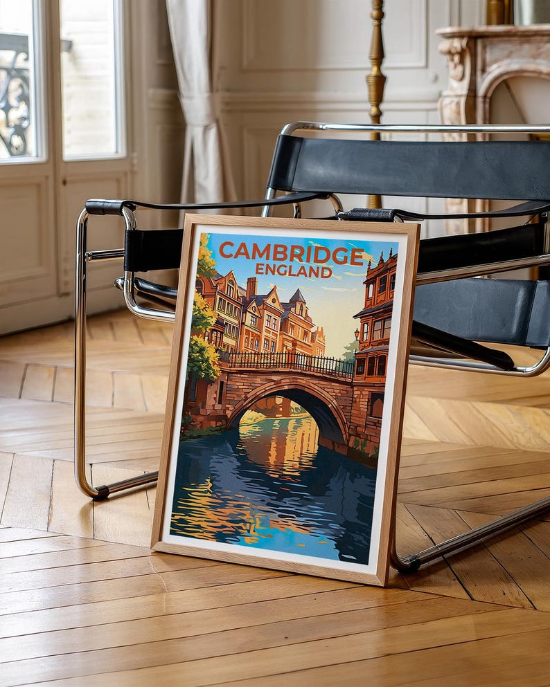 Cambridge Poster, England Print, English Poster, United Kingdom Print,  Cambridge Travel Poster, UK Poster, Canal Art