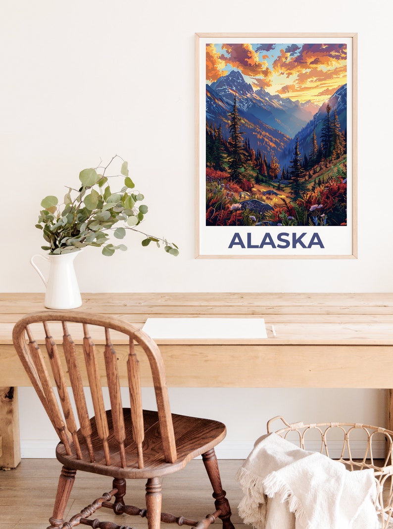 Alaska Poster, Alaska Print, Mountain Poster, Wilderness Print, Alaska Travel Poster, Forest Poster, Alaska Art