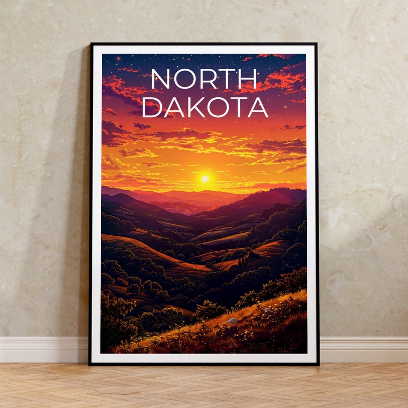 North Dakota Poster, North Dakota Print, Rolling Hills Poster, Prairie Print, North Dakota Travel Poster, Hills Art, North Dakota Gift