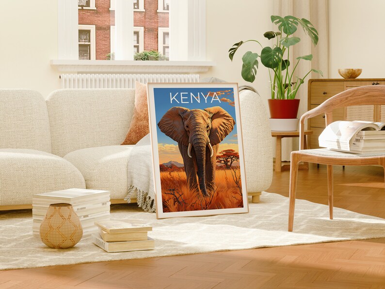 Kenya Poster, Kenya Print, Elephant Poster, Elephant Print, Africa Travel Poster, Safari Poster, Kenya Art