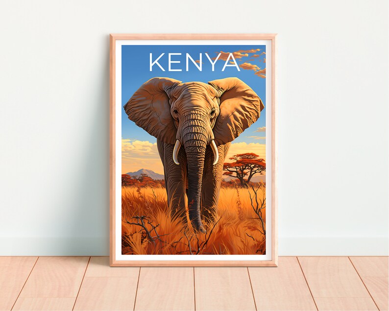 Kenya Poster, Kenya Print, Elephant Poster, Elephant Print, Africa Travel Poster, Safari Poster, Kenya Art