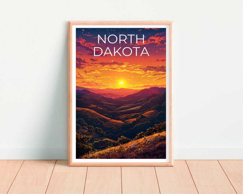 Affiche du Dakota du Nord, Impression du Dakota du Nord, Affiche des collines vallonnées, Impression des prairies, Affiche de voyage du Dakota du Nord, Art des collines, Cadeau du Dakota du Nord