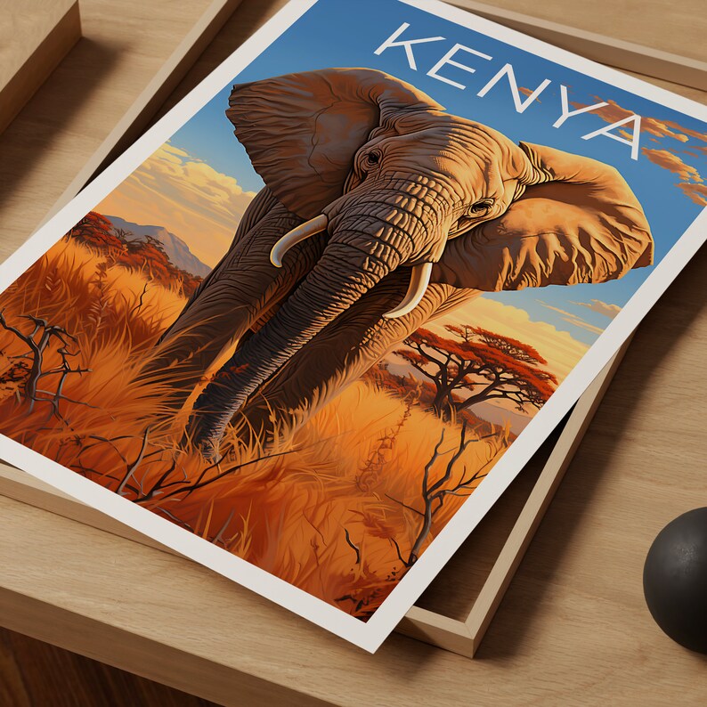Kenya Poster, Kenya Print, Elephant Poster, Elephant Print, Africa Travel Poster, Safari Poster, Kenya Art