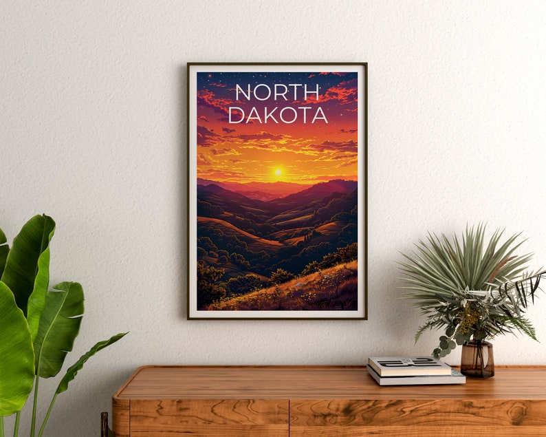 Affiche du Dakota du Nord, Impression du Dakota du Nord, Affiche des collines vallonnées, Impression des prairies, Affiche de voyage du Dakota du Nord, Art des collines, Cadeau du Dakota du Nord