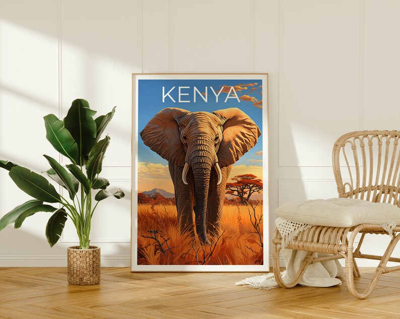 Kenya Poster, Kenya Print, Elephant Poster, Elephant Print, Africa Travel Poster, Safari Poster, Kenya Art