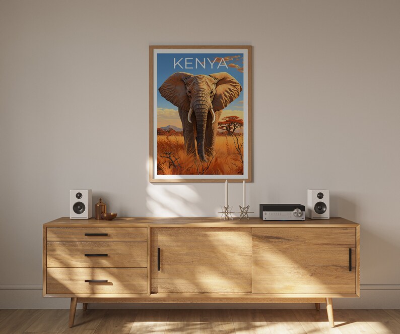 Kenya Poster, Kenya Print, Elephant Poster, Elephant Print, Africa Travel Poster, Safari Poster, Kenya Art