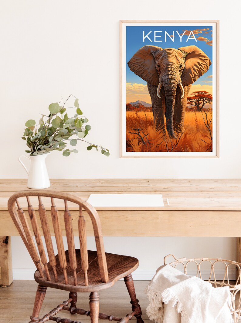 Kenya Poster, Kenya Print, Elephant Poster, Elephant Print, Africa Travel Poster, Safari Poster, Kenya Art