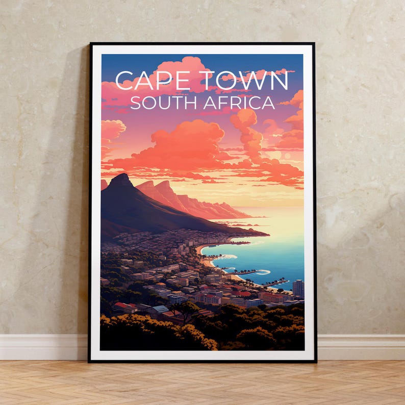 Cape Town Print Poster, South Africa Wall Art, Cape Town Poster, Travel Gift Idea, Africa Illustration, City Poster