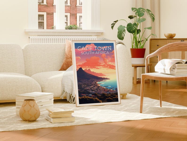 Cape Town Print Poster, South Africa Wall Art, Cape Town Poster, Travel Gift Idea, Africa Illustration, City Poster