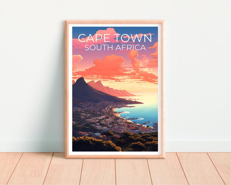 Cape Town Print Poster, South Africa Wall Art, Cape Town Poster, Travel Gift Idea, Africa Illustration, City Poster