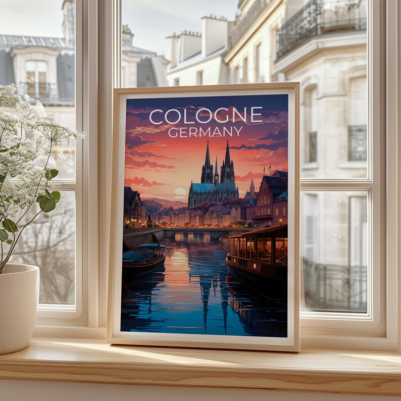Cologne Travel Print, Germany Poster, Cityscape Wall Art, Germany Illustration, Cologne Poster, Home Decor, Birthday Gift