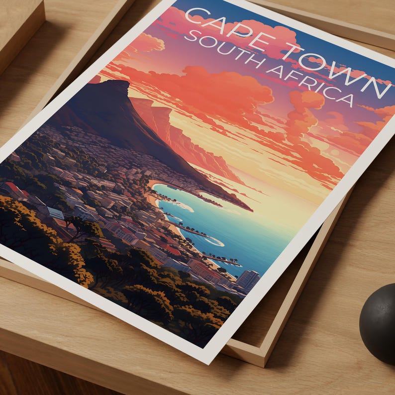 Cape Town Print Poster, South Africa Wall Art, Cape Town Poster, Travel Gift Idea, Africa Illustration, City Poster