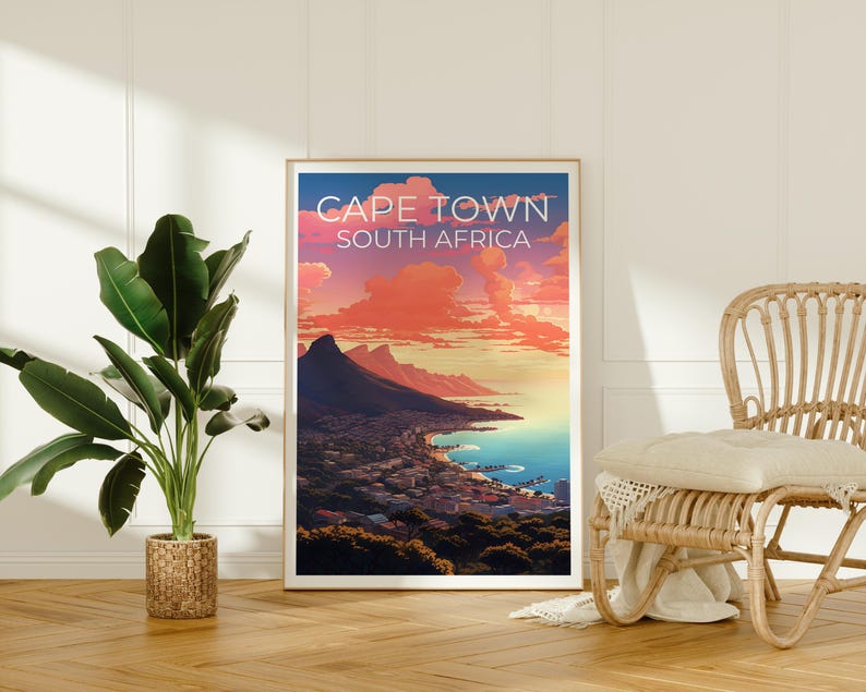 Cape Town Print Poster, South Africa Wall Art, Cape Town Poster, Travel Gift Idea, Africa Illustration, City Poster
