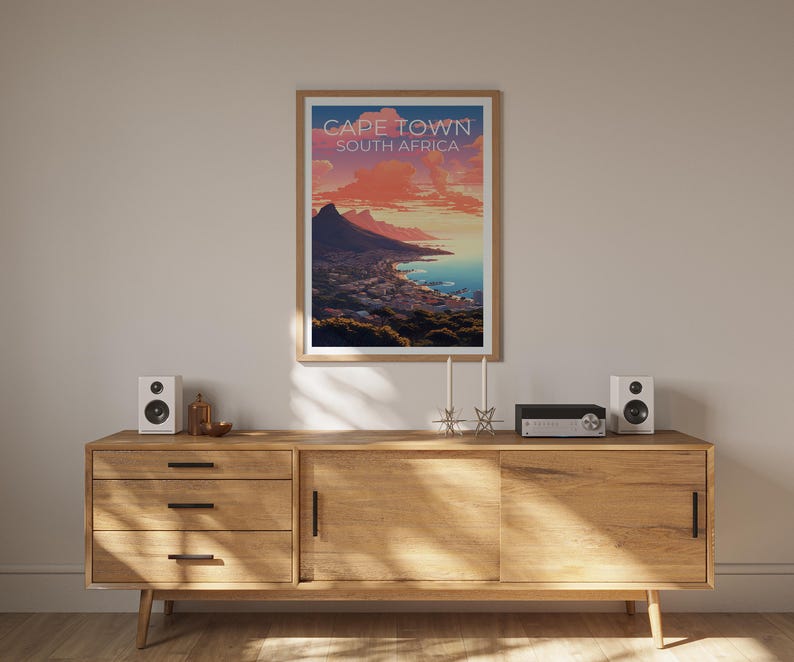 Cape Town Print Poster, South Africa Wall Art, Cape Town Poster, Travel Gift Idea, Africa Illustration, City Poster