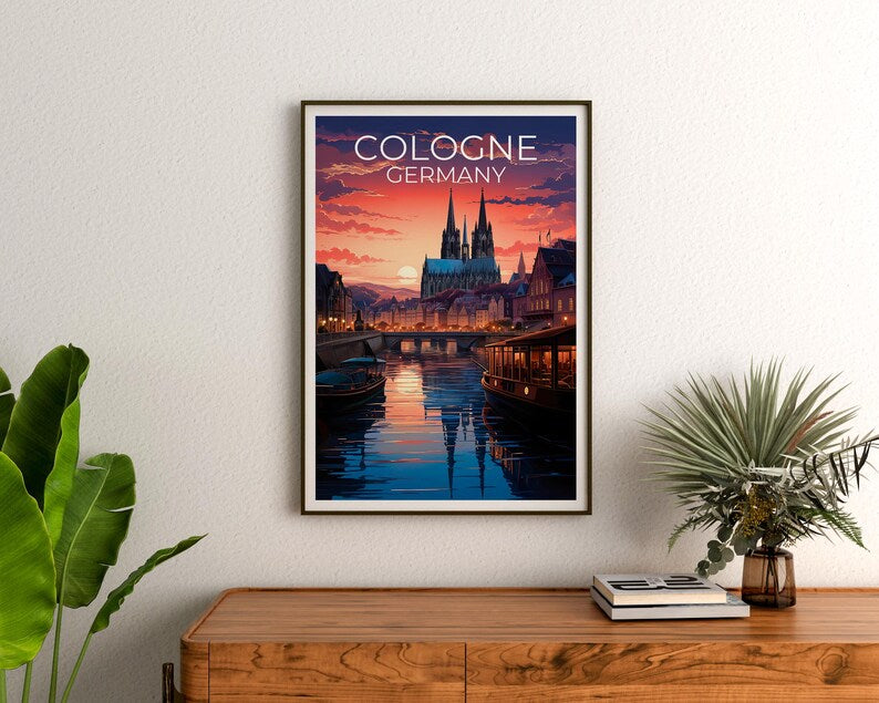 Cologne Travel Print, Germany Poster, Cityscape Wall Art, Germany Illustration, Cologne Poster, Home Decor, Birthday Gift