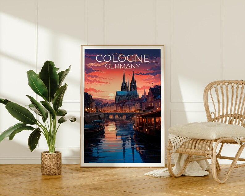 Cologne Travel Print, Germany Poster, Cityscape Wall Art, Germany Illustration, Cologne Poster, Home Decor, Birthday Gift