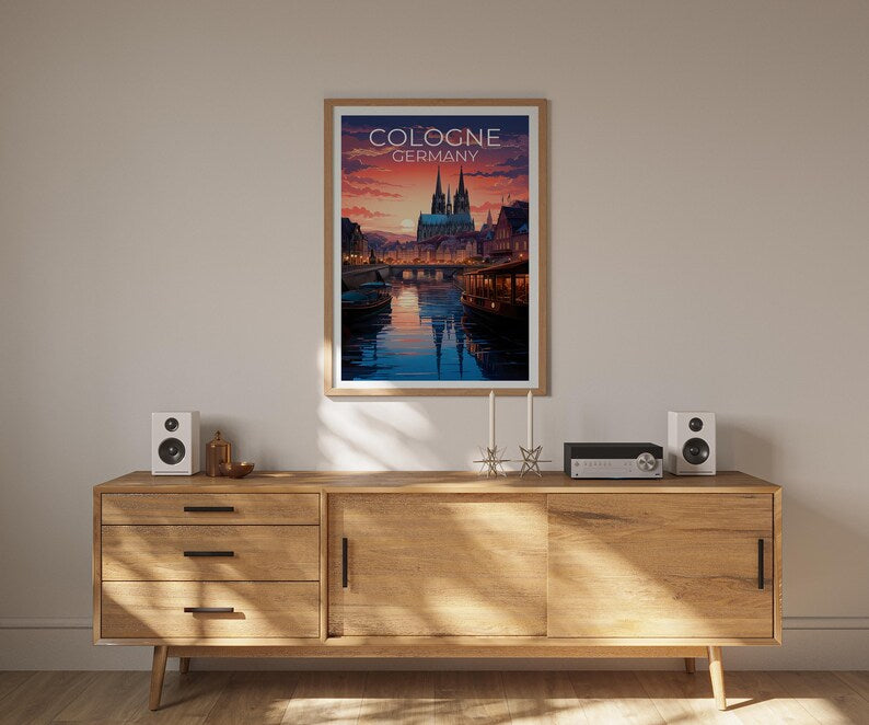 Cologne Travel Print, Germany Poster, Cityscape Wall Art, Germany Illustration, Cologne Poster, Home Decor, Birthday Gift