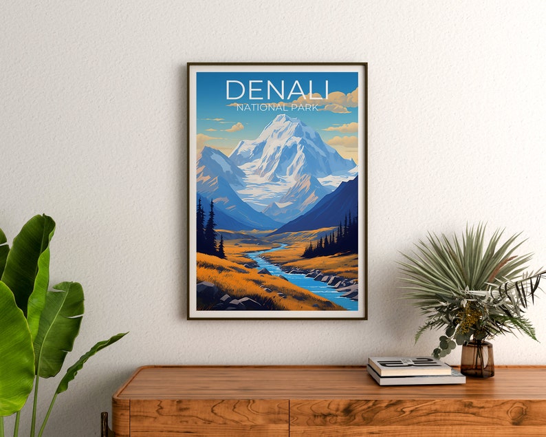 Affiche de voyage Denali, art mural de l'Alaska, impression de l'Alaska, affiche Denali, affiche de montagne, affiche de la nature, art Denali