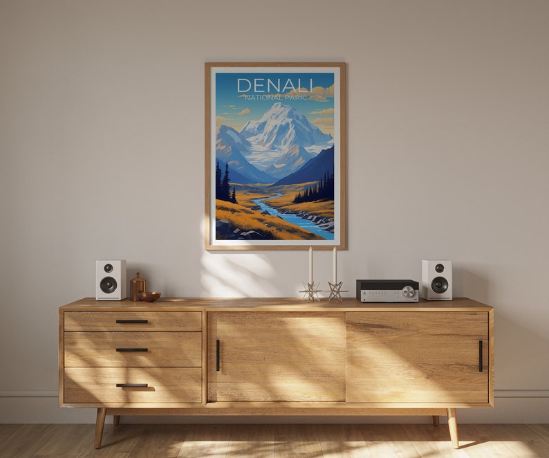 Affiche de voyage Denali, art mural de l'Alaska, impression de l'Alaska, affiche Denali, affiche de montagne, affiche de la nature, art Denali
