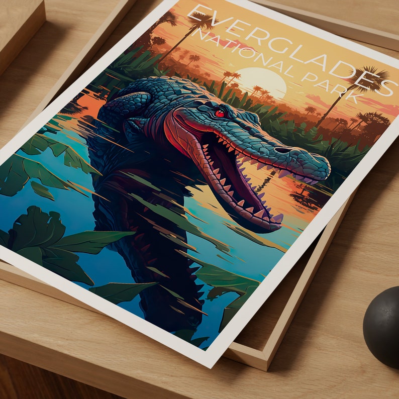 Affiche de voyage des Everglades, art mural de Floride, impression de Floride, affiche des Everglades, affiche d'alligator, affiche de la nature, art des Everglades