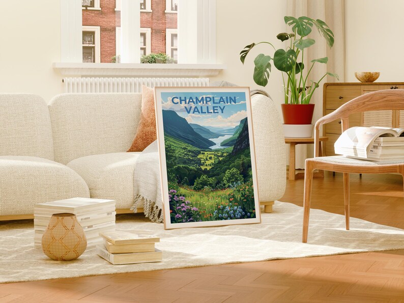 Champlain Valley Travel Poster, New York Print, Vermont Poster, Mountain Illustration, Forest Poster, Home Decor, Birthday Gift