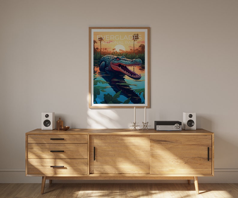 Affiche de voyage des Everglades, art mural de Floride, impression de Floride, affiche des Everglades, affiche d'alligator, affiche de la nature, art des Everglades