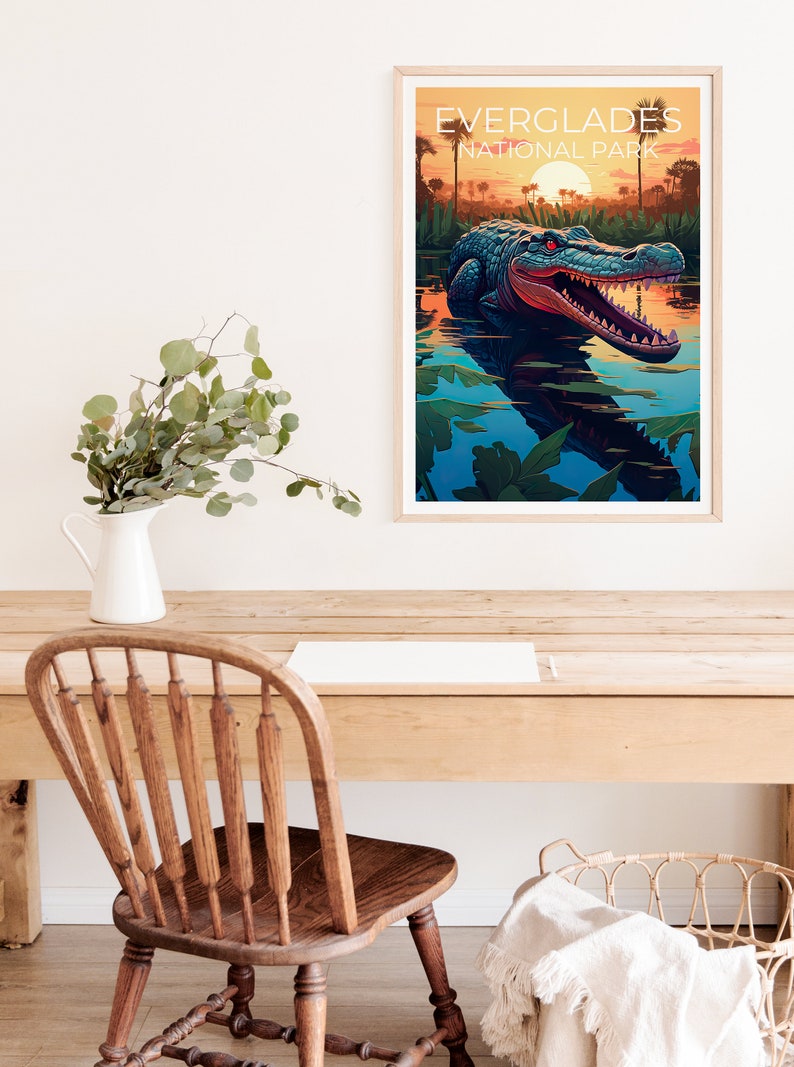 Affiche de voyage des Everglades, art mural de Floride, impression de Floride, affiche des Everglades, affiche d'alligator, affiche de la nature, art des Everglades