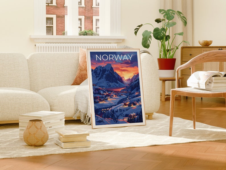Affiche de voyage Norvège, Art mural d'hiver, Impression Europe, Affiche Norvège, Affiche Europe, Affiche Nature, Impression Norvège