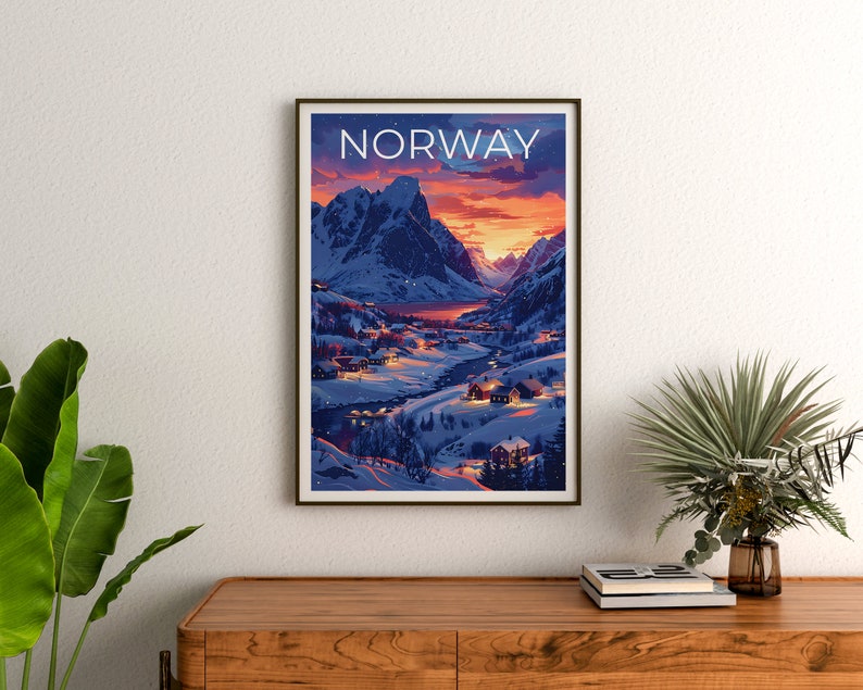 Affiche de voyage Norvège, Art mural d'hiver, Impression Europe, Affiche Norvège, Affiche Europe, Affiche Nature, Impression Norvège