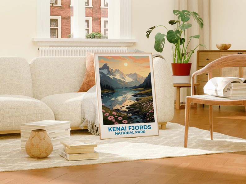 Kenai Fjords Travel Print Alaska Poster Wilderness Wall Art Mountain Illustration Kenai Fjords Poster Home Decor Birthday Gift