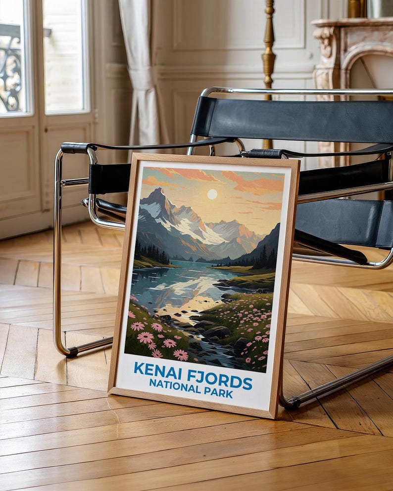 Kenai Fjords Travel Print Alaska Poster Wilderness Wall Art Mountain Illustration Kenai Fjords Poster Home Decor Birthday Gift
