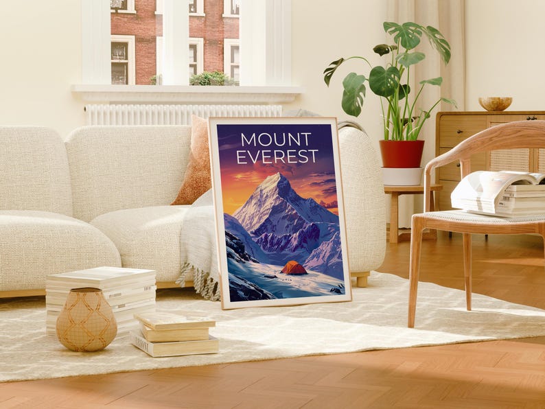 Mount Everest Print Poster, Mountain Wall Art, Camping Poster, Travel Gift Idea, Mountain Illustration, Mount Everest Poster
