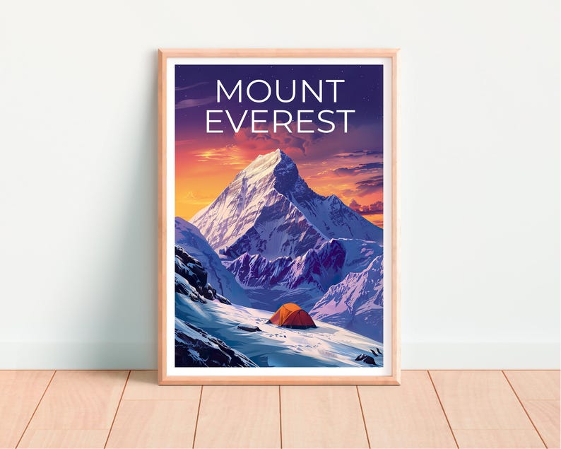 Mount Everest Print Poster, Mountain Wall Art, Camping Poster, Travel Gift Idea, Mountain Illustration, Mount Everest Poster