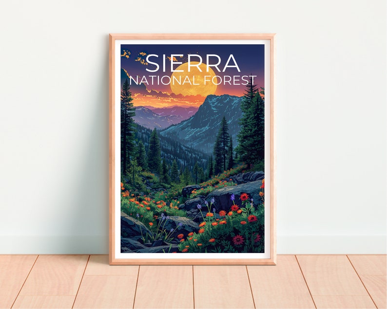 Sierra National Forest Poster, Sierra Print, Forest Poster, California Poster, Hiking Poster, Forest Art, Hiking Gift