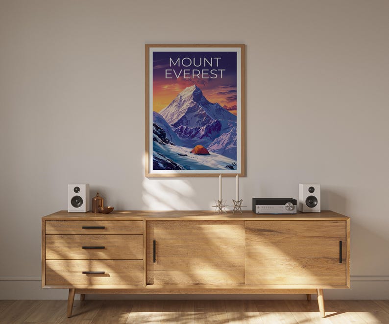 Mount Everest Print Poster, Mountain Wall Art, Camping Poster, Travel Gift Idea, Mountain Illustration, Mount Everest Poster