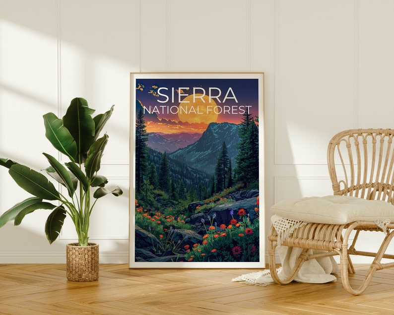 Sierra National Forest Poster, Sierra Print, Forest Poster, California Poster, Hiking Poster, Forest Art, Hiking Gift