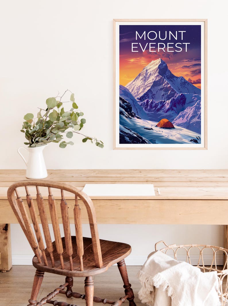 Mount Everest Print Poster, Mountain Wall Art, Camping Poster, Travel Gift Idea, Mountain Illustration, Mount Everest Poster