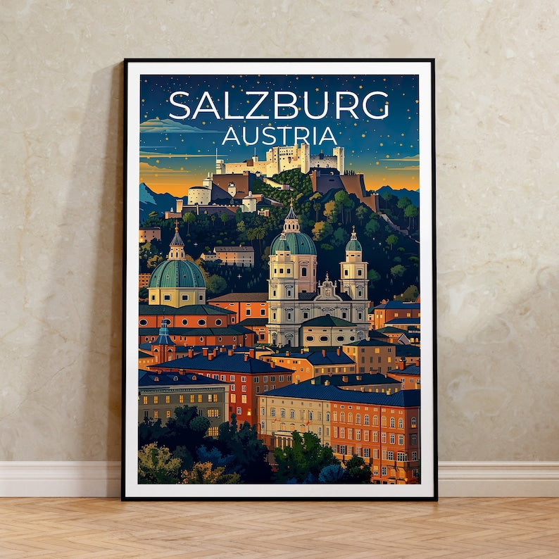 Salzburg Poster, Salzburg Print, Austria Art, Austria Print, Salzburg Travel Poster, Austria Poster, Salzburg Wall Art