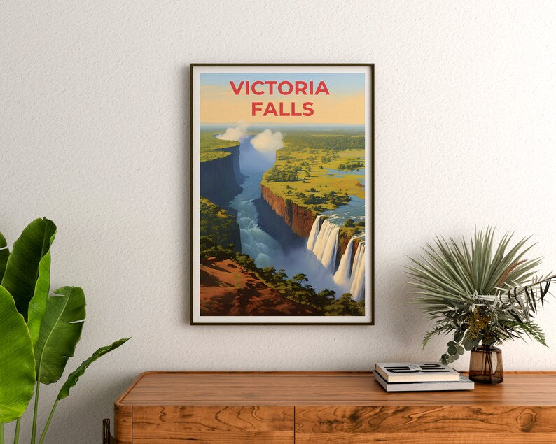 Victoria Falls Travel Poster, Africa Wall Art, Africa Print, Victoria Falls Poster, Waterfall Poster, Nature Poster, Victoria Falls Art