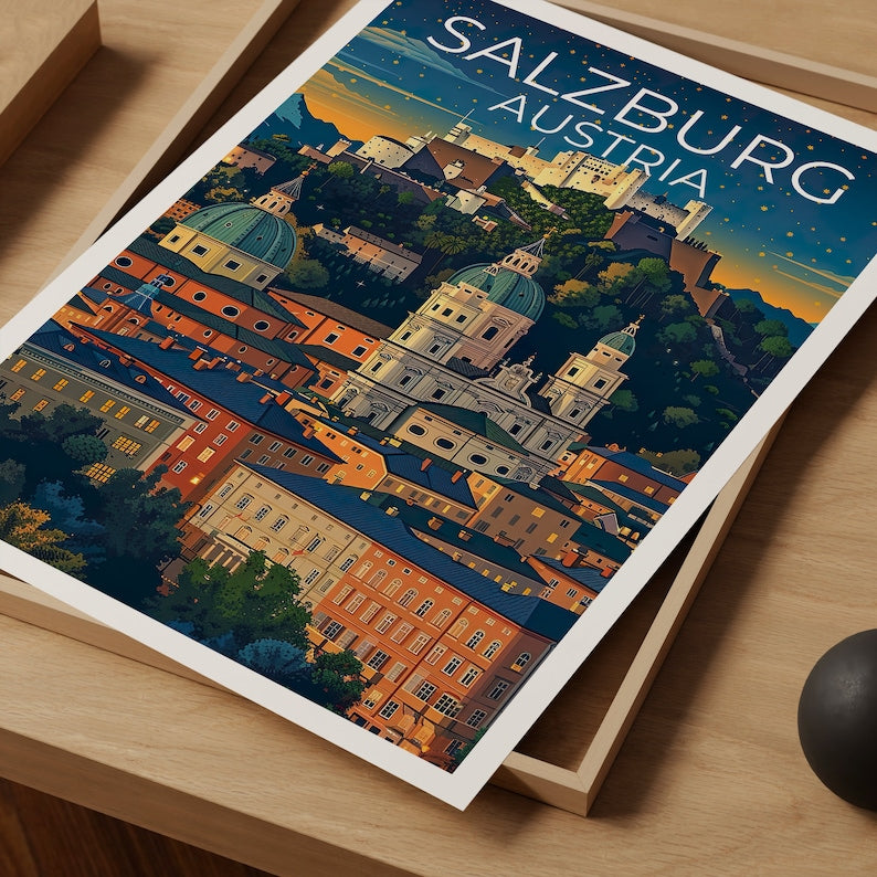 Salzburg Poster, Salzburg Print, Austria Art, Austria Print, Salzburg Travel Poster, Austria Poster, Salzburg Wall Art