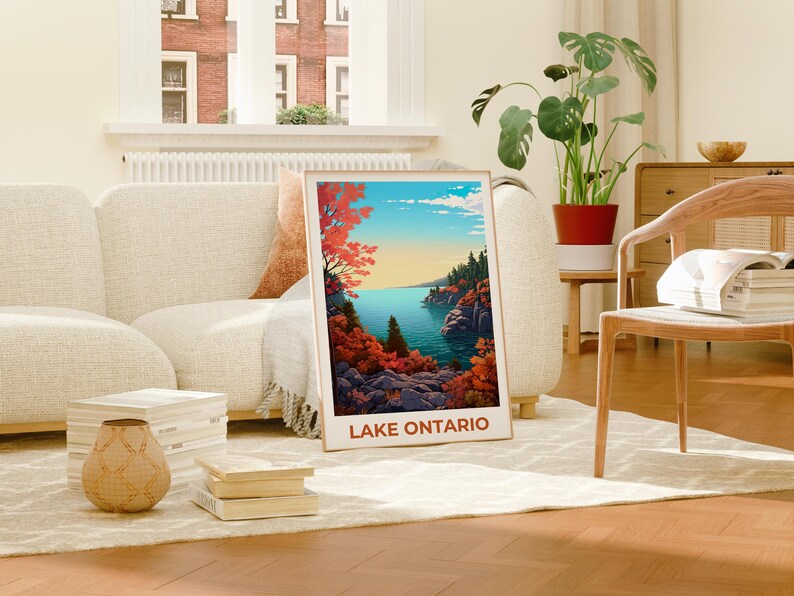 Lake Ontario Travel Print Canada Poster New York Wall Art Great Lakes Illustration Lake Ontario Poster Home Decor Birthday Gift