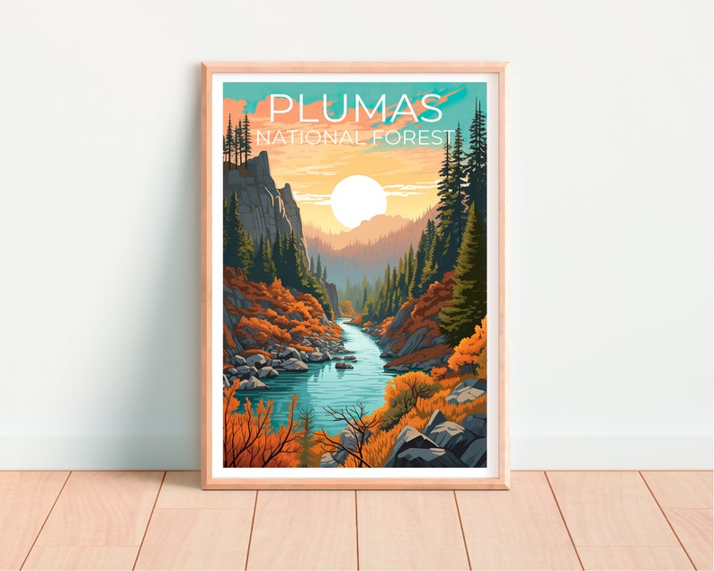 Plumas Forest Reiseposter, Kalifornien Wandkunst, Kalifornien Druck, Plumas Forest Poster, Kalifornien Poster, Wald Poster